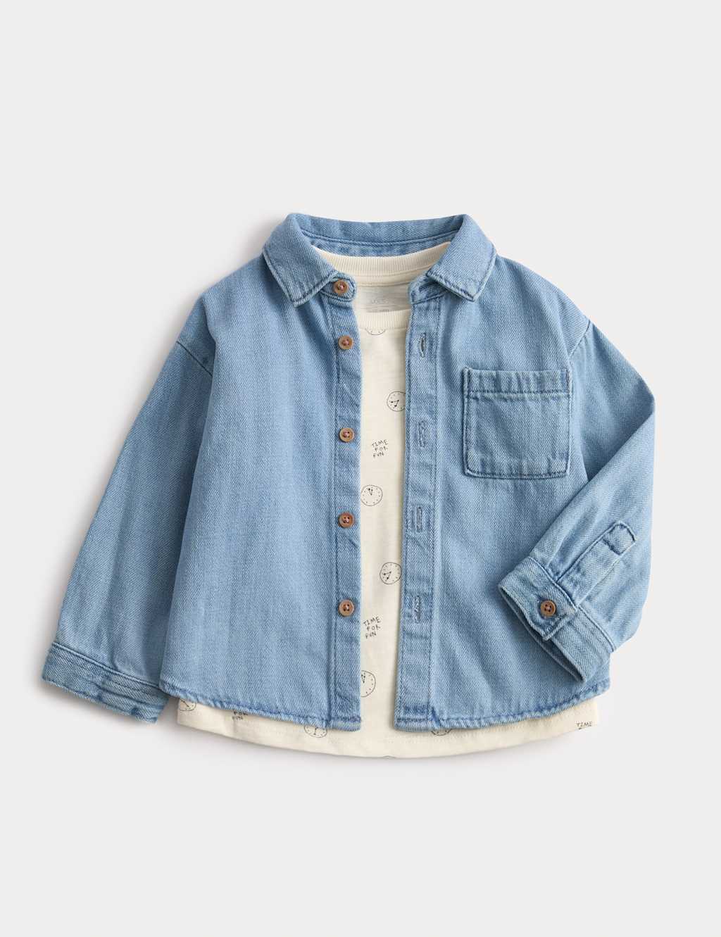 M&S Denim Shirt with Printed T-Shirt (0-6 Yrs) Denim Mix