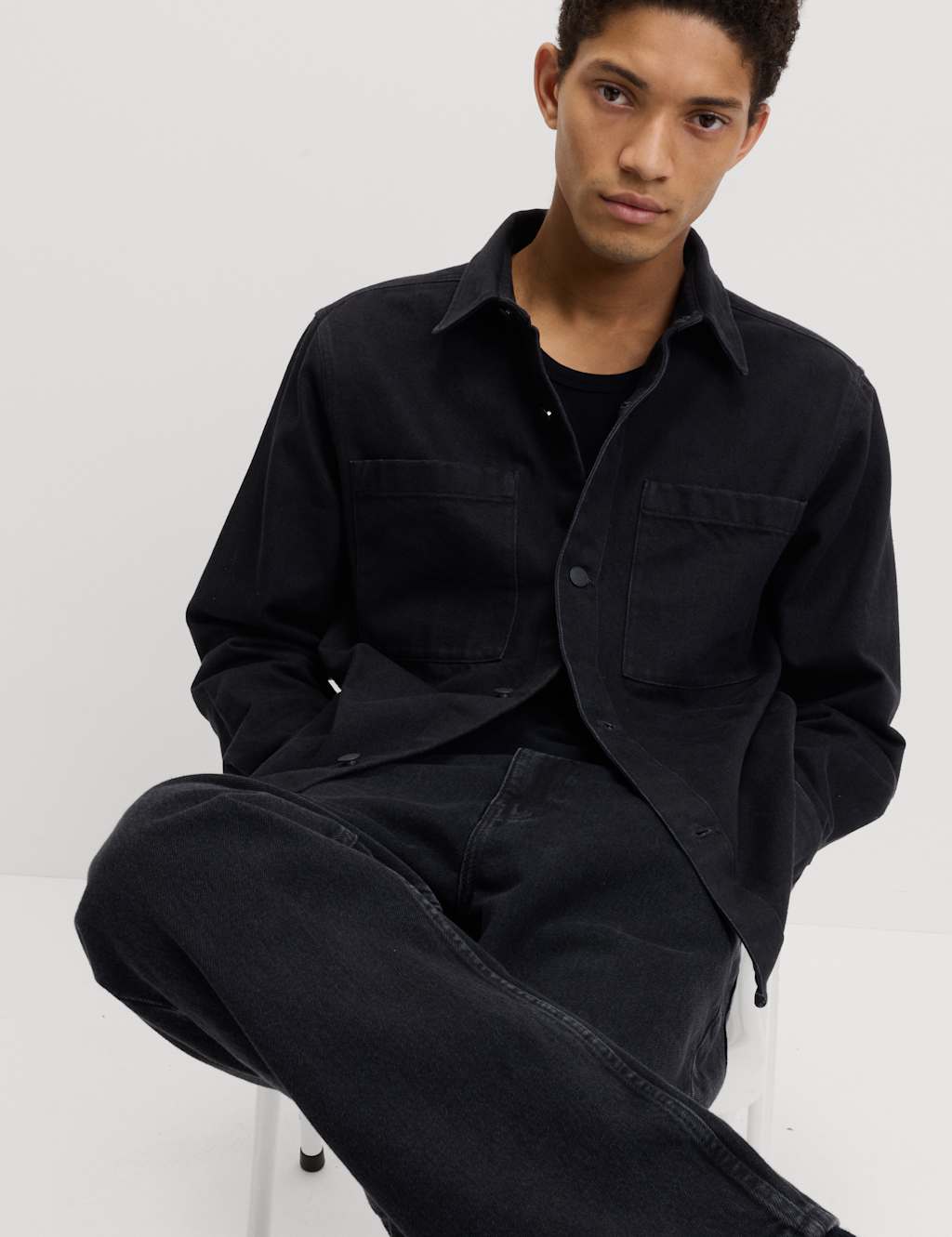 M&S Regular Fit Denim Overshirt Black