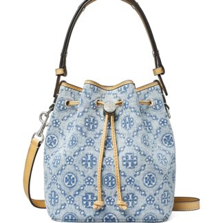 Tory Burch T Monogram Denim Small Bucket Bag