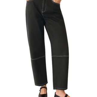 Whistles Contrast Stitch Barrel Leg Jeans in Black/White