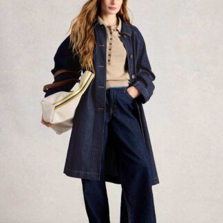 White Stuff Denim Collared Longline Coat Dark Blue Denim