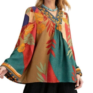 Women's Printed V-Neck Long-Sleeve Shirt - 3 Colours, 5 Sizes!