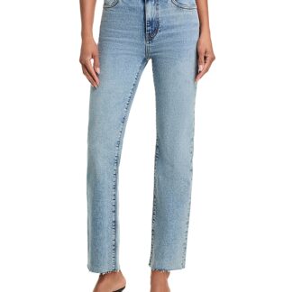 Frame The Ruler Crop High Rise Straight Jeans in Indigo Vintage Fray