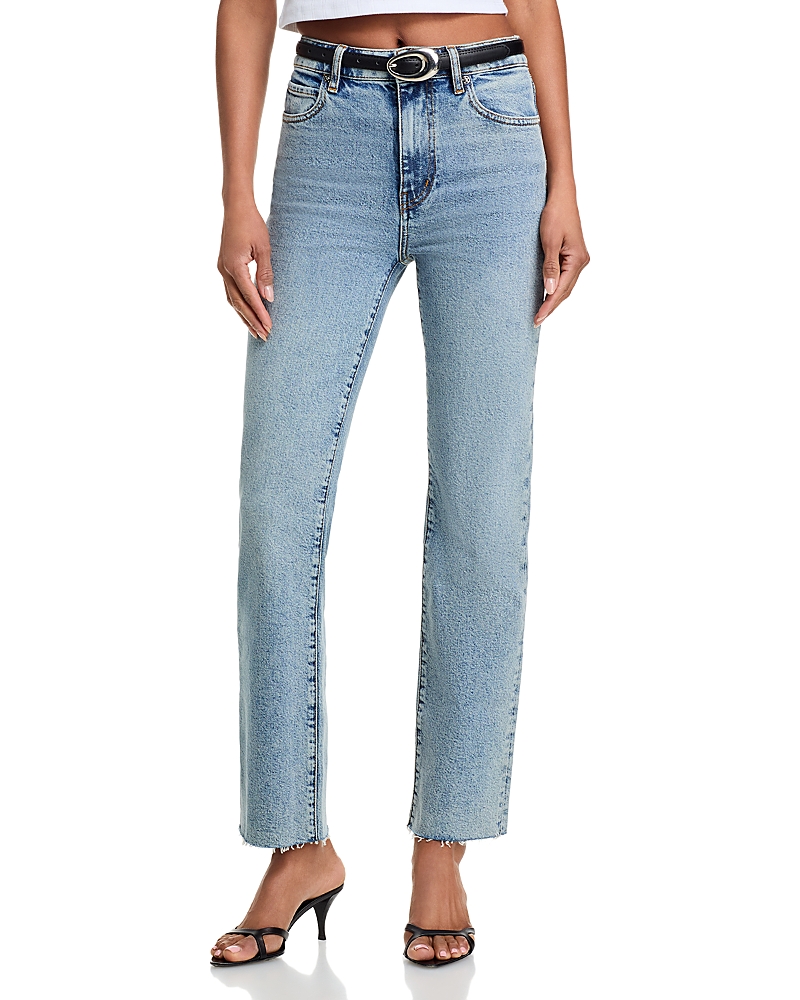 Frame The Ruler Crop High Rise Straight Jeans in Indigo Vintage Fray