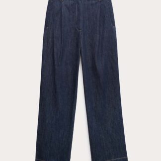 JAEGER Denim Pleat Front Wide Leg Trousers Indigo