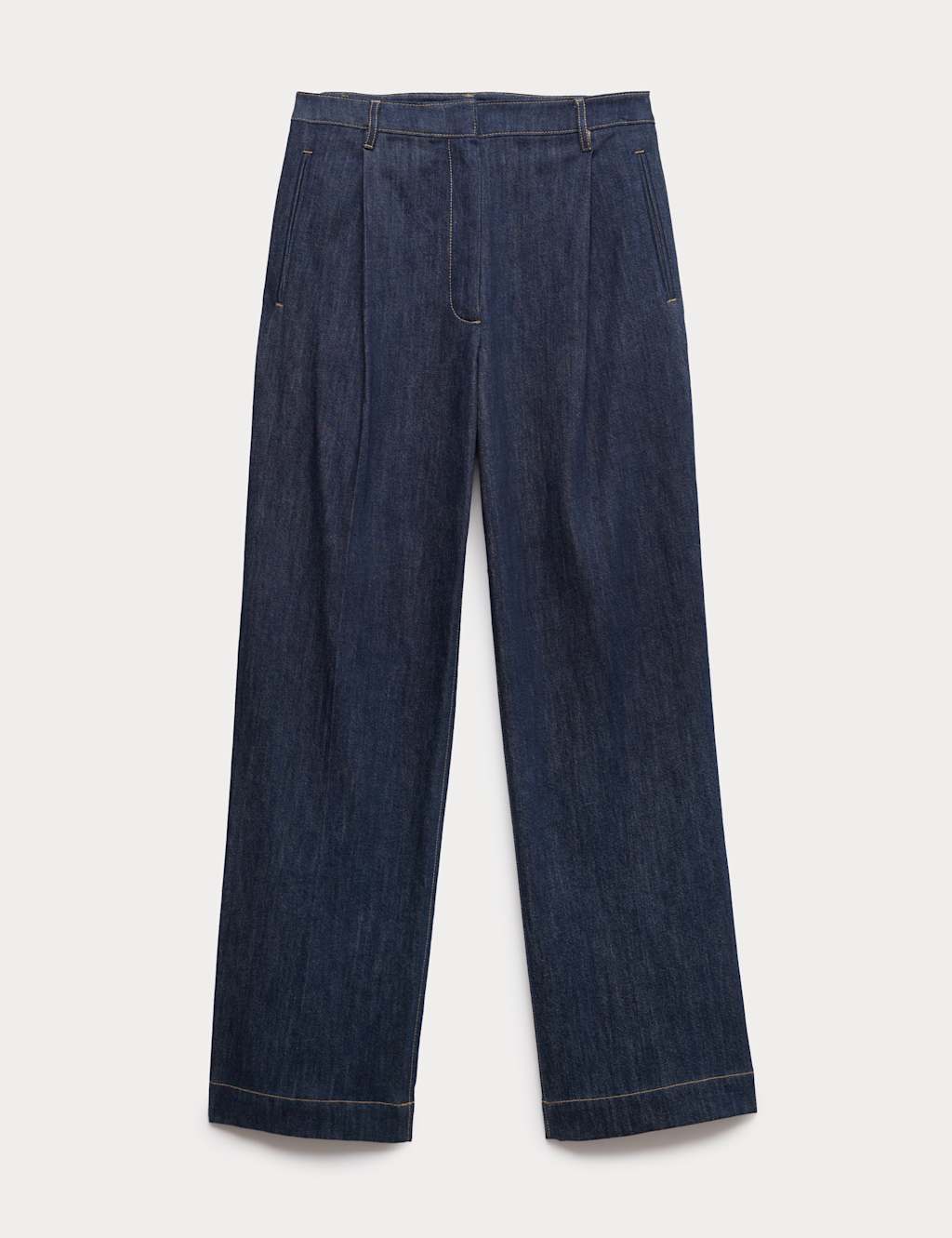 JAEGER Denim Pleat Front Wide Leg Trousers Indigo