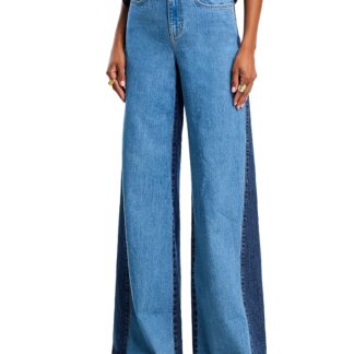 L'Agence Beau High Rise Two Tone Wide Leg Jeans in Paso