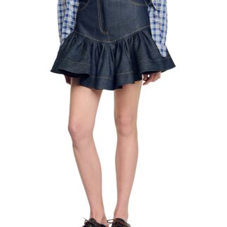 Sandro Ruffled Mini Denim Skirt