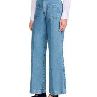 Sandro Wide Leg High Rise Jeans in Blue Jean