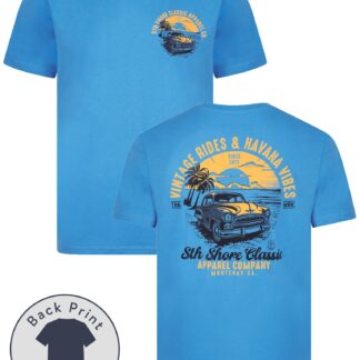 T-Shirts Agger Back Print Vintage Retro Graphic Motif Cotton Jersey T-Shirt in Azure Blue - South Shore / S - Tokyo Laundry