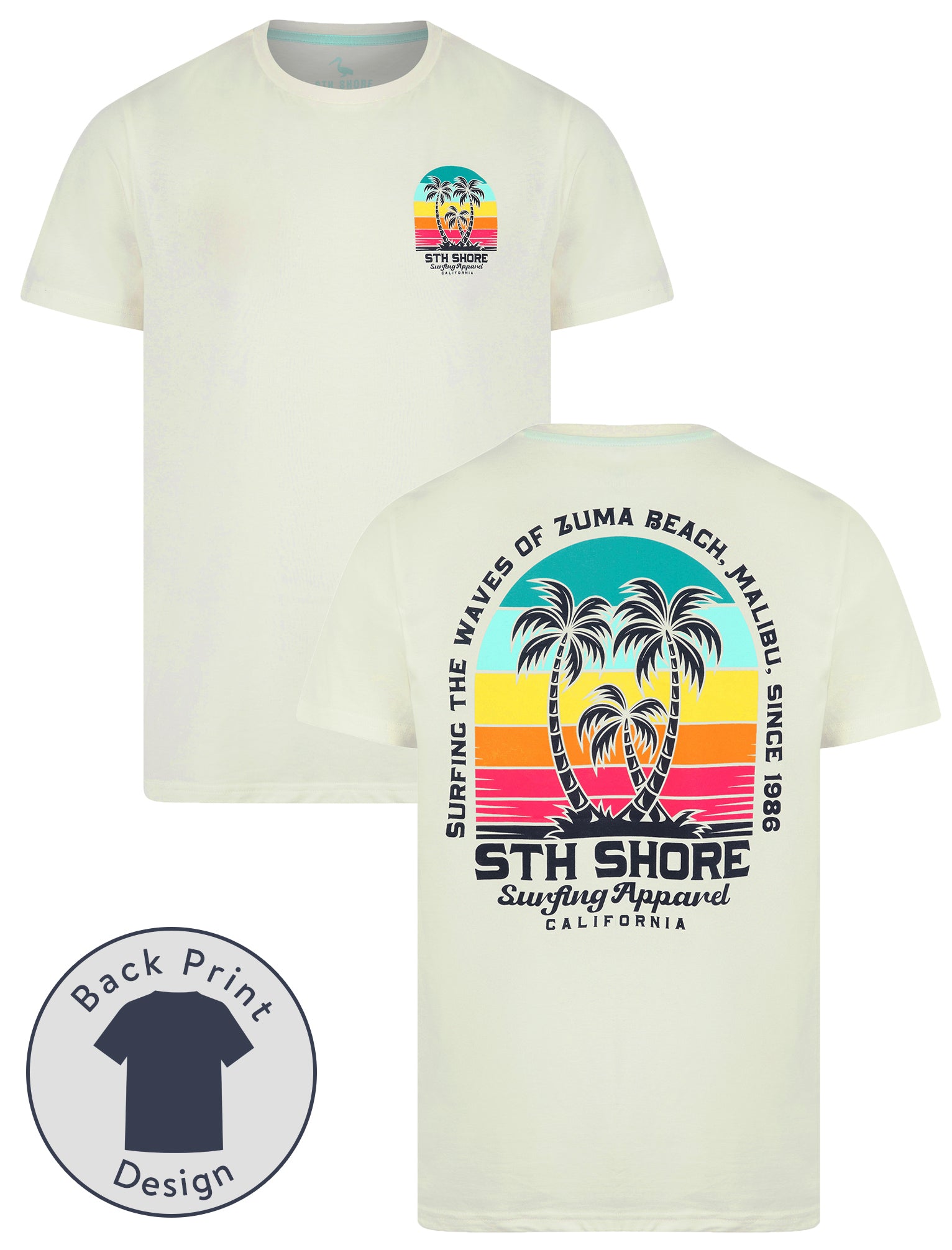 T-Shirts Baros Reverse Print Vintage Retro Graphic Motif Cotton Jersey T-Shirt in Sugar Swizzle - South Shore / S - Tokyo Laundry