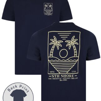 T-Shirts Beglin Back Print Vintage Retro Graphic Motif Cotton Jersey T-Shirt in Medieval Blue - South Shore / S - Tokyo Laundry