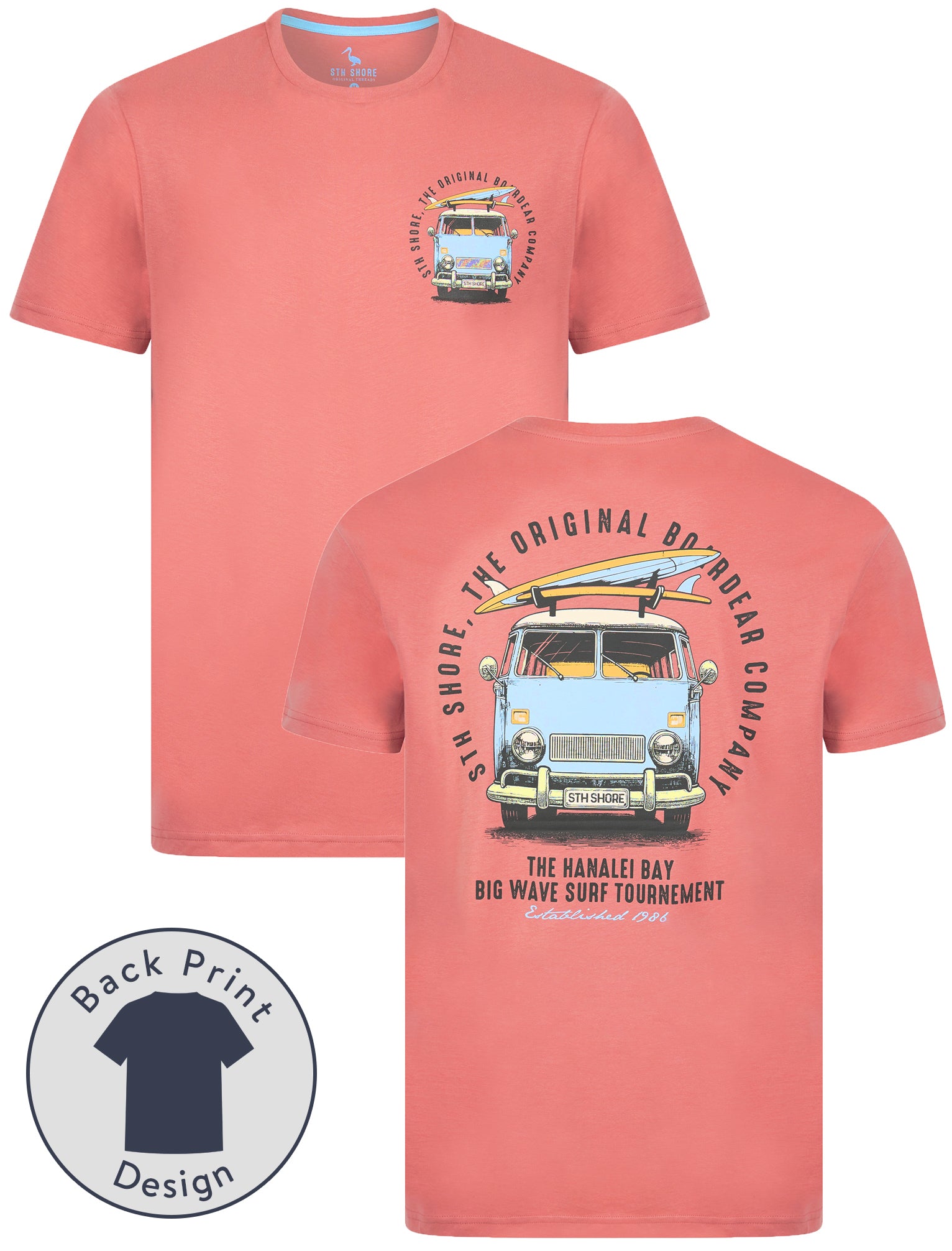T-Shirts Borini Back Print Vintage Retro Graphic Motif Cotton Jersey T-Shirt in Dusty Rose - South Shore / S - Tokyo Laundry