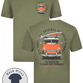 T-Shirts Borini Back Print Vintage Retro Graphic Motif Cotton Jersey T-Shirt in Mulled Basil - South Shore / S - Tokyo Laundry