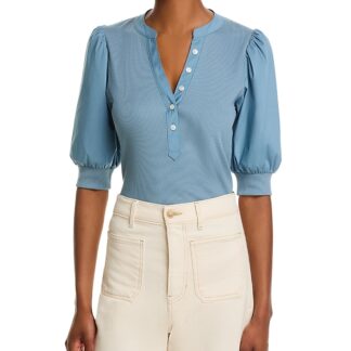Veronica Beard Coralee Mixed Media Puff Sleeve Top
