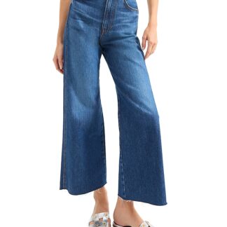 Veronica Beard Taylor High Rise Cropped Wide Leg Jeans in Bright Blue