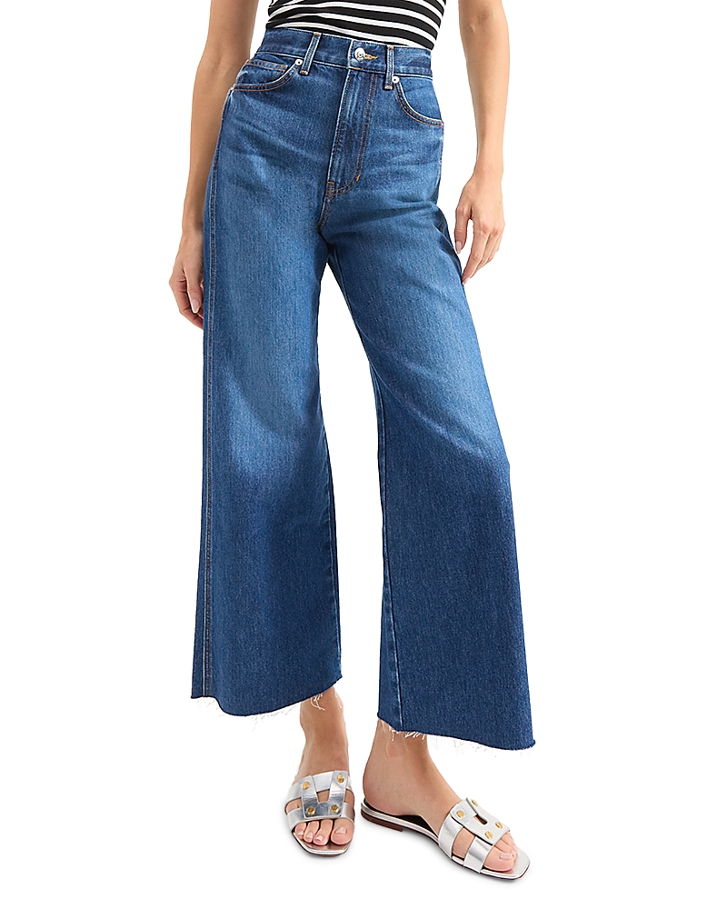 Veronica Beard Taylor High Rise Cropped Wide Leg Jeans in Bright Blue
