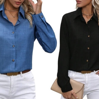 Women's Casual Long-Sleeve Collared Shirt - 13 Colours, 5 Sizes!