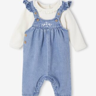 2-Piece Set for Newborns: Denim Dungarees + Bodysuit stone