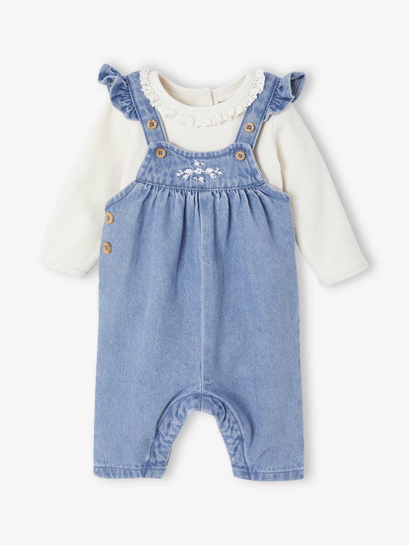 2-Piece Set for Newborns: Denim Dungarees + Bodysuit stone