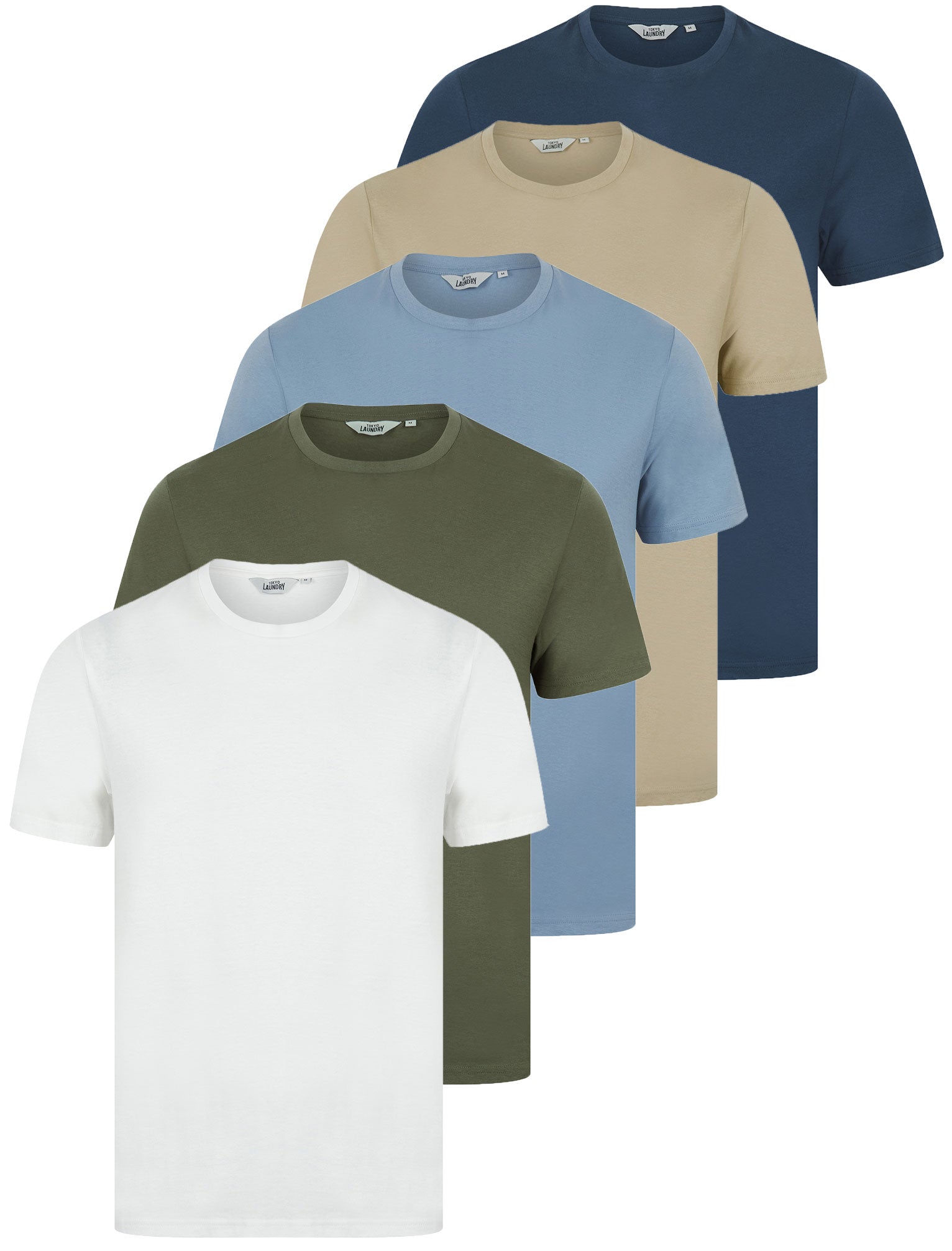 5 Pack T-Shirts Spectre (5 Pack) Crew Neck Cotton T-Shirts in Dark Denim / Trench Coat / Rainwashed Blue / Mulled Basil / Snow White / S - Tokyo Laundry