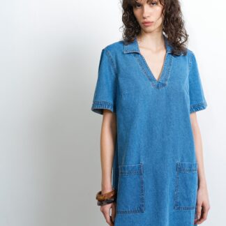 Archie Denim Patch Pocket Mini Dress Clean Blue