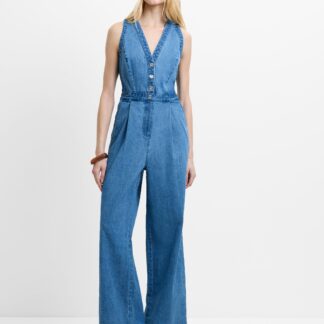 Arywoode Denim V-Neck Jumpsuit Light Wash Blue
