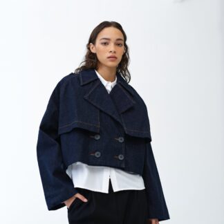 Aussie Denim Cropped Trench Coat Dark Indigo