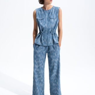 Bessie Textured Denim Wide Leg Trousers Mid Blue