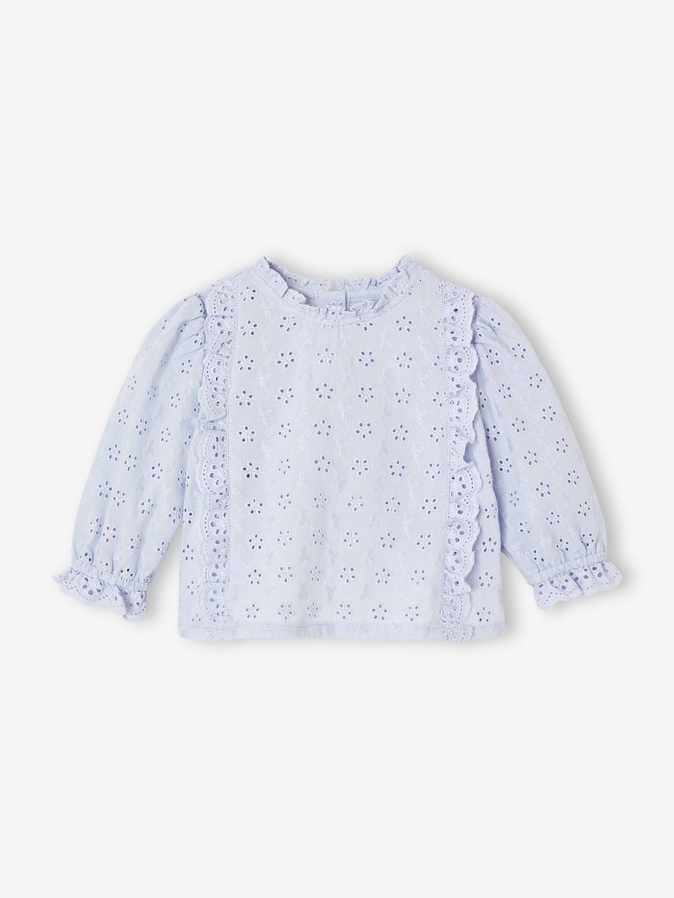 Blouse in Broderie Anglaise for Babies sky blue