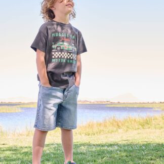 Boy's adjustable waist denim bermuda shorts double stone