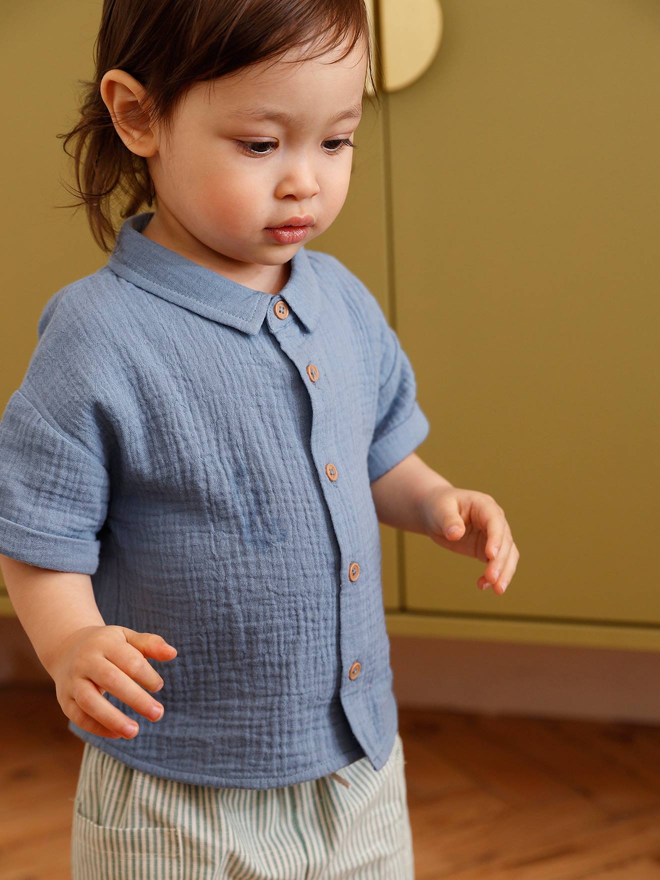 Boy's cotton gauze shirt denim blue