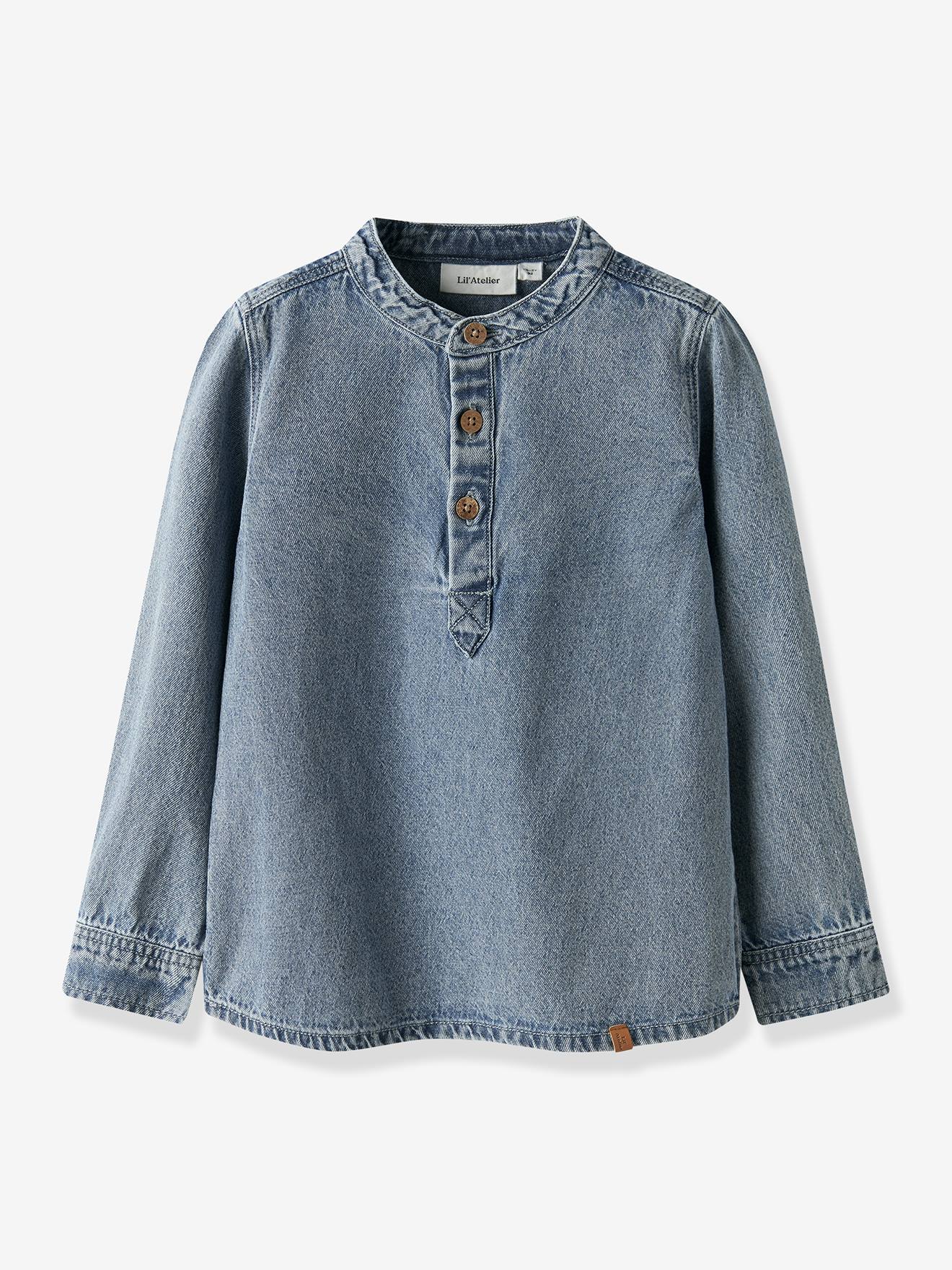 Boy's denim shirt Lil' Atelier MINI tunic fit in cotton bleached denim