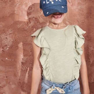 Cropped Denim Trousers with Bow for Girls double stone