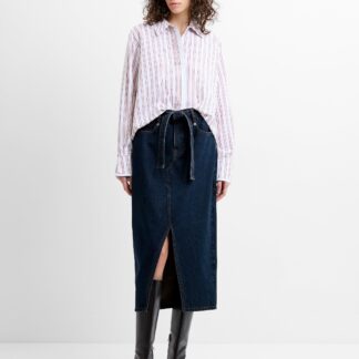 Dallas Denim Belted Midi Skirt Dark Indigo