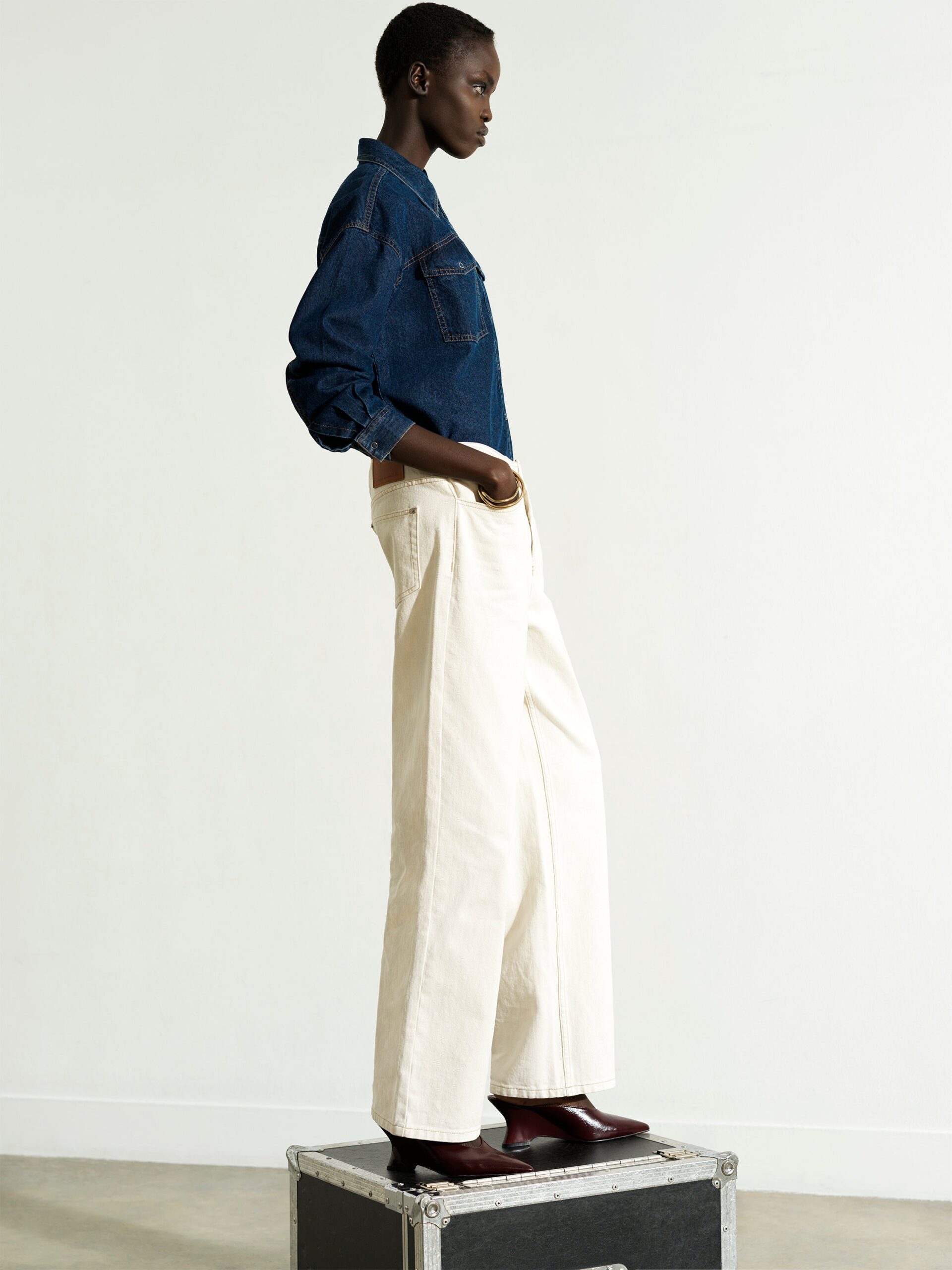 Dallas Denim Clean Waist Straight Leg Jeans Ecru