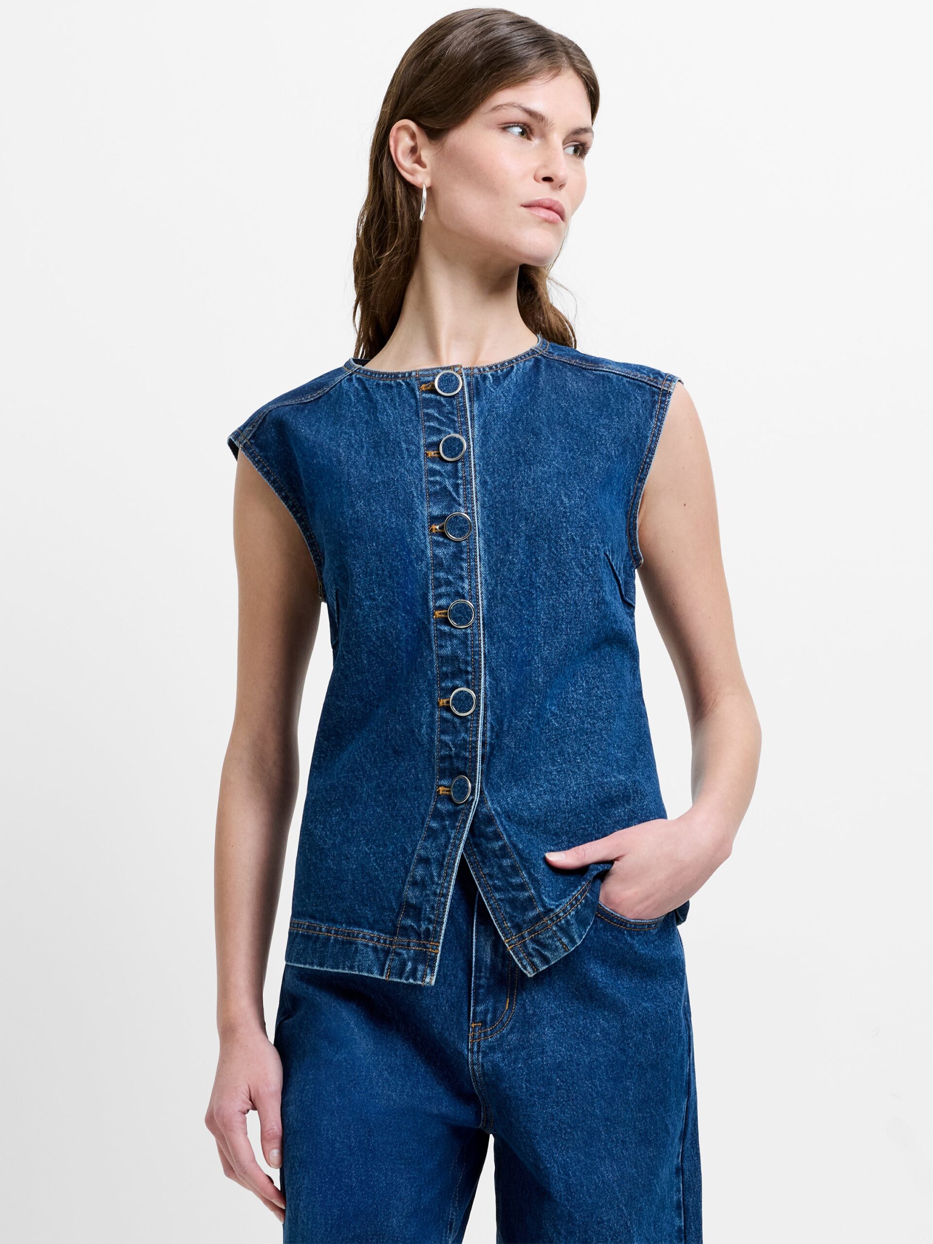 Dallas Denim Waistcoat Blue Indigo