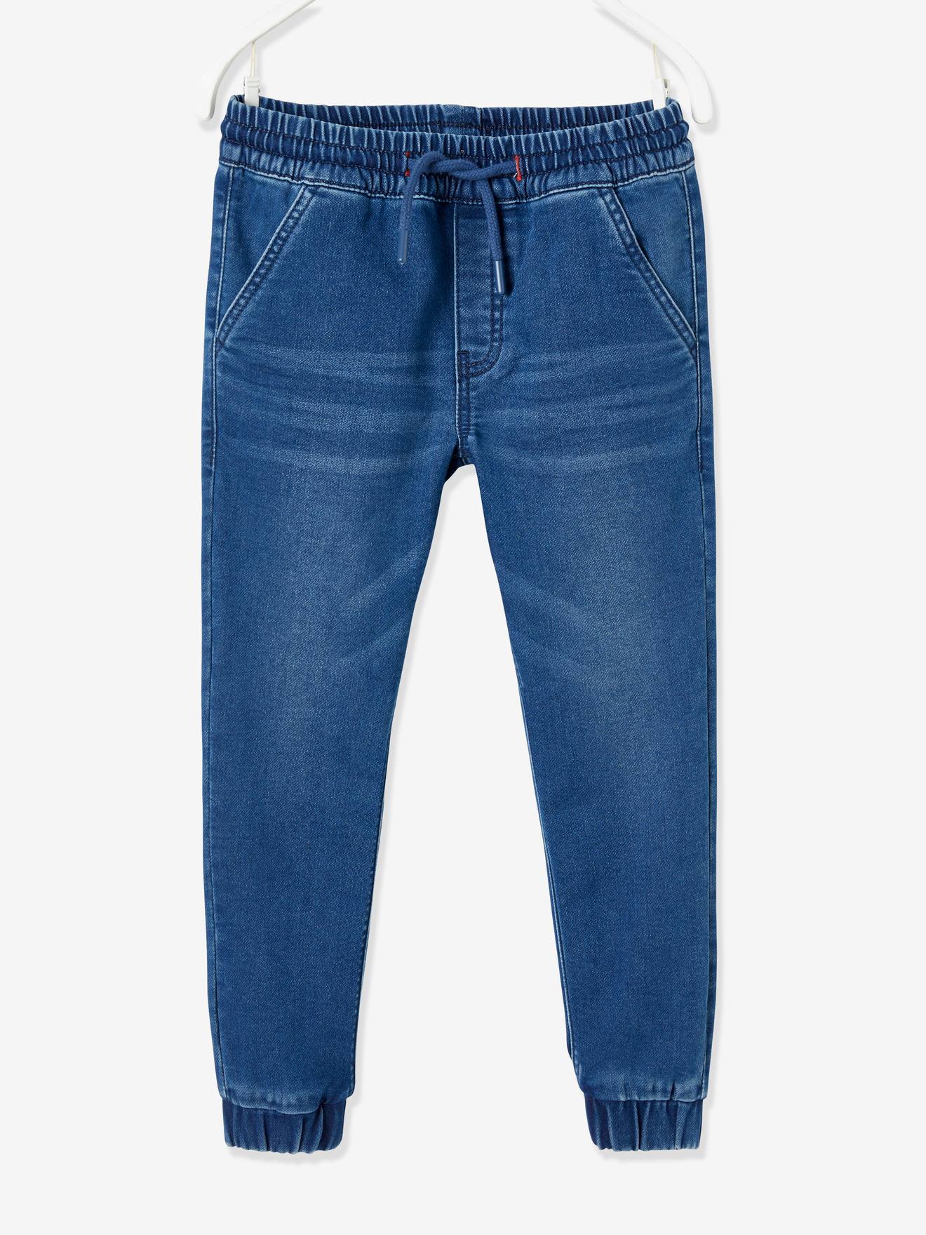 Denim-Effect Fleece Joggers, Easy to Put On, for Boys denim blue