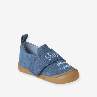 Denim Indoor Shoes with Hook-and-Loop Strap, for Babies denim blue
