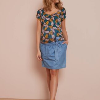 Denim Maternity Skirt with Belt light denim blue