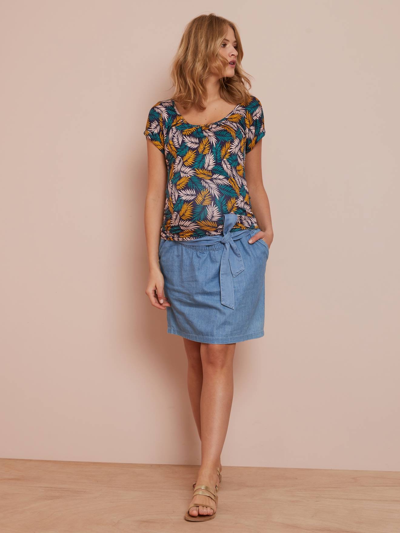 Denim Maternity Skirt with Belt light denim blue