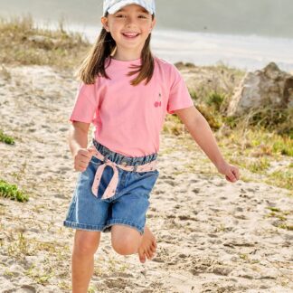 Denim Paperbag Bermuda Shorts for Girls stone