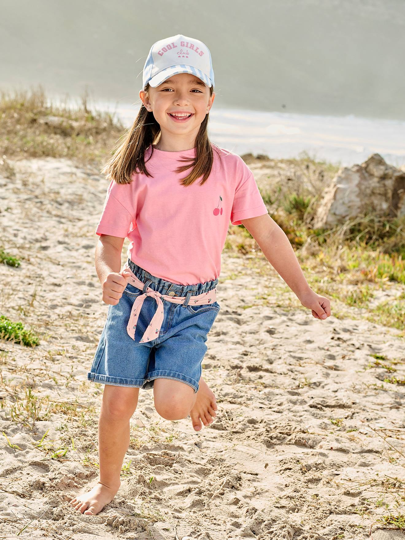 Denim Paperbag Bermuda Shorts for Girls stone