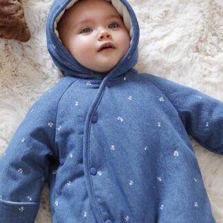 Denim Pramsuit with All-Over Print, for Newborns stone