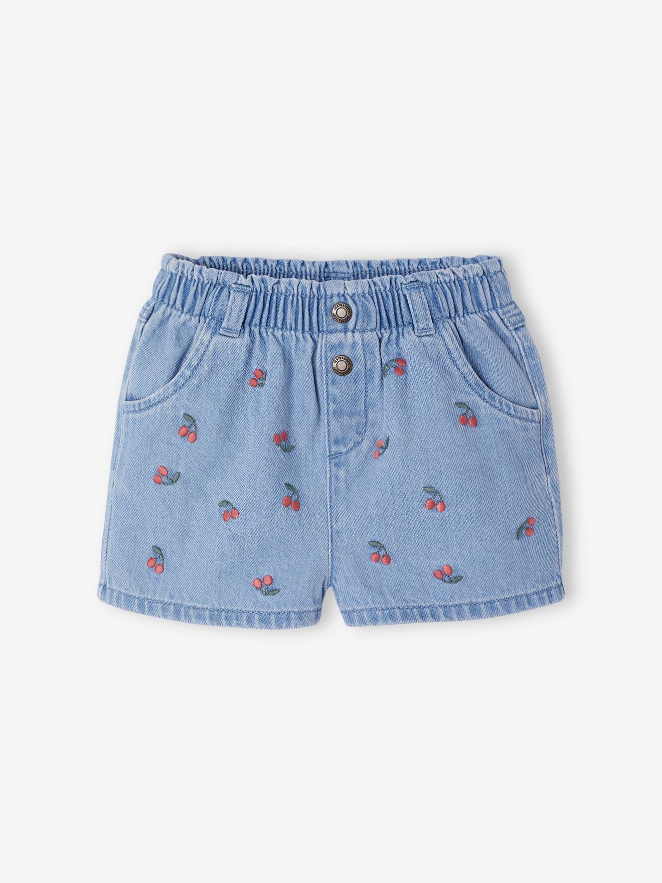 Denim Shorts with Embroidered Daisies, for Babies double stone