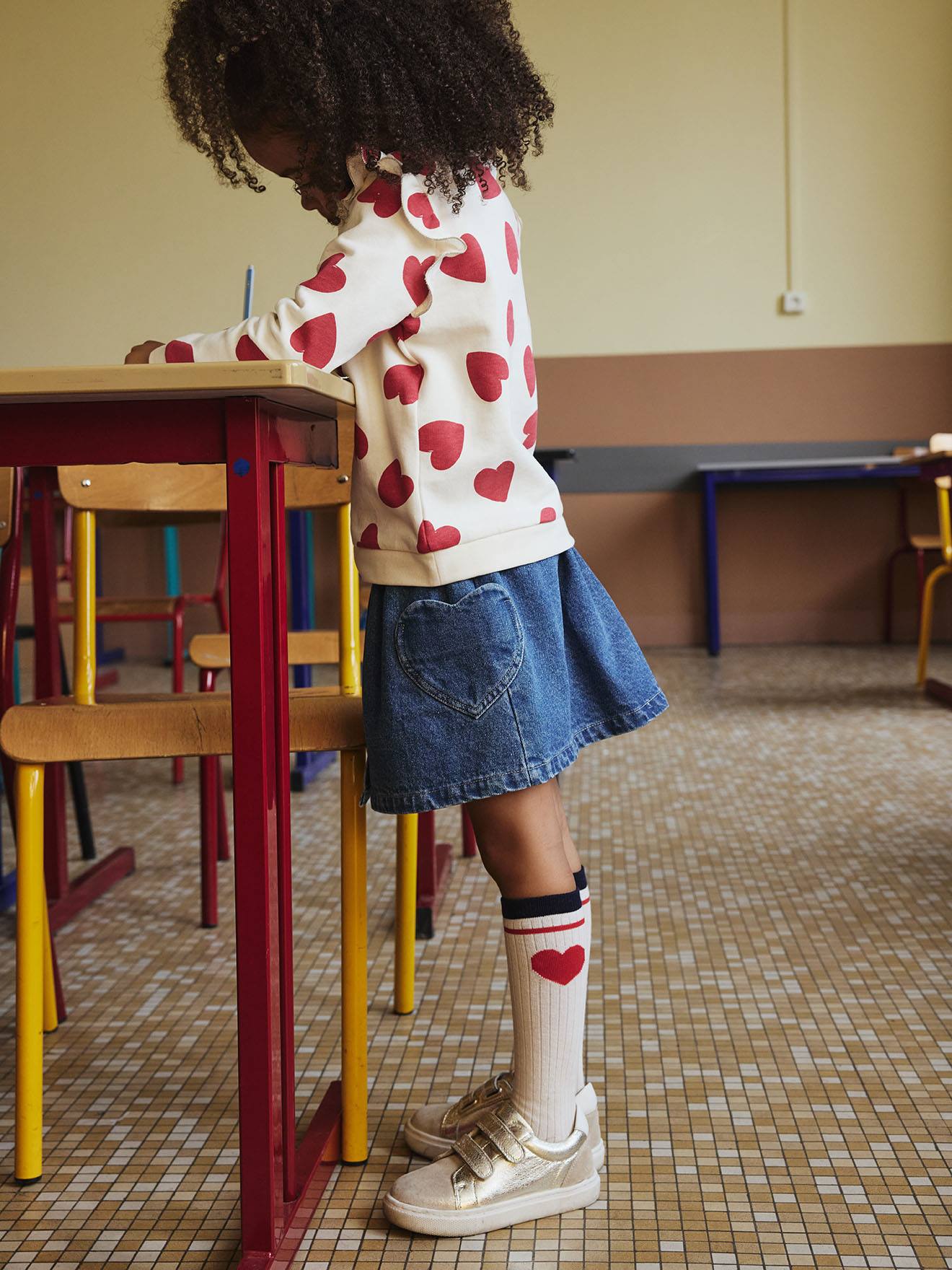 Denim Skirt with Heart Pocket for Girls brut denim