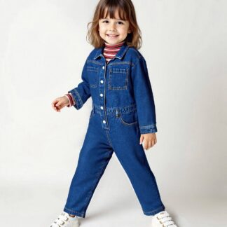 Denim Worker-Style Jumpsuit for Girls medium blue