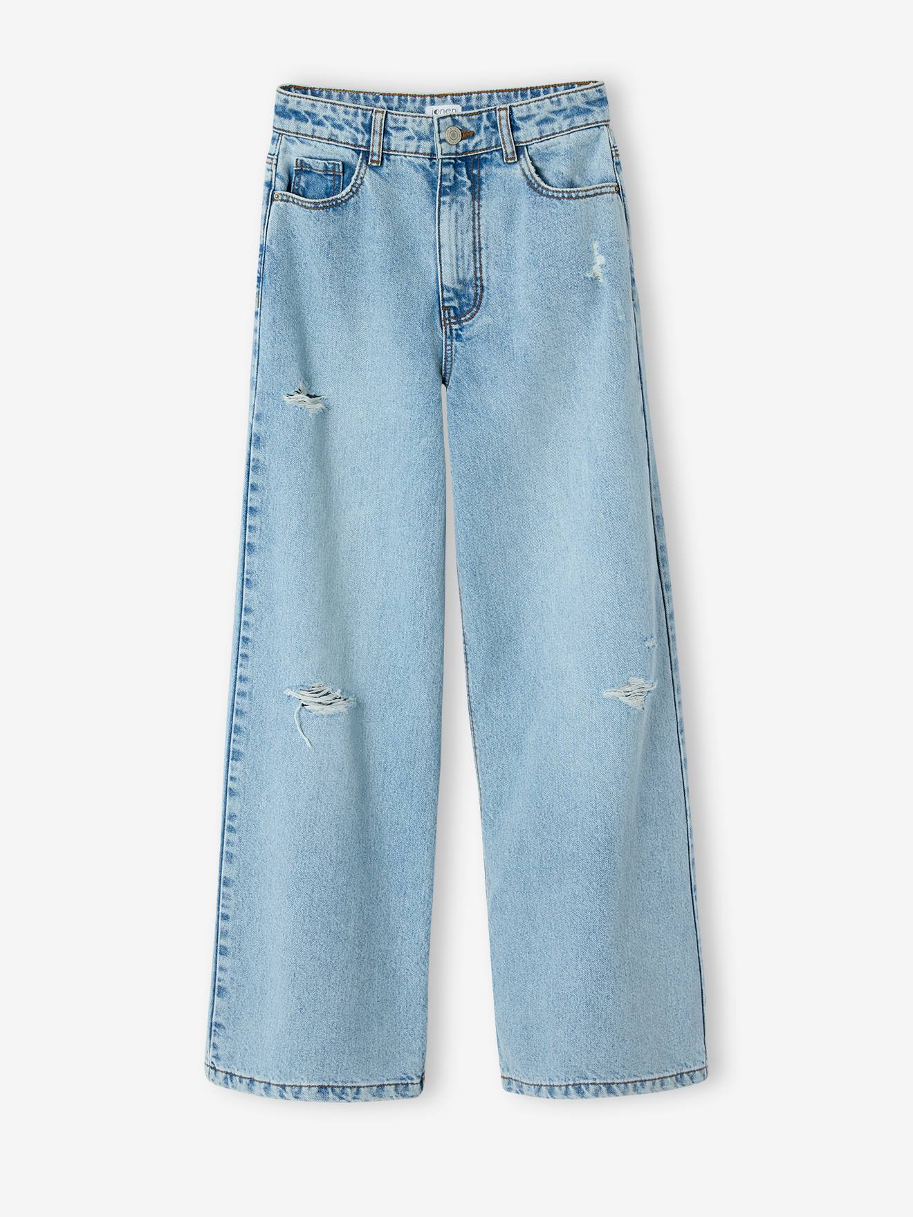Distressed Wide-Leg Jeans for Girls, JONEN light blue