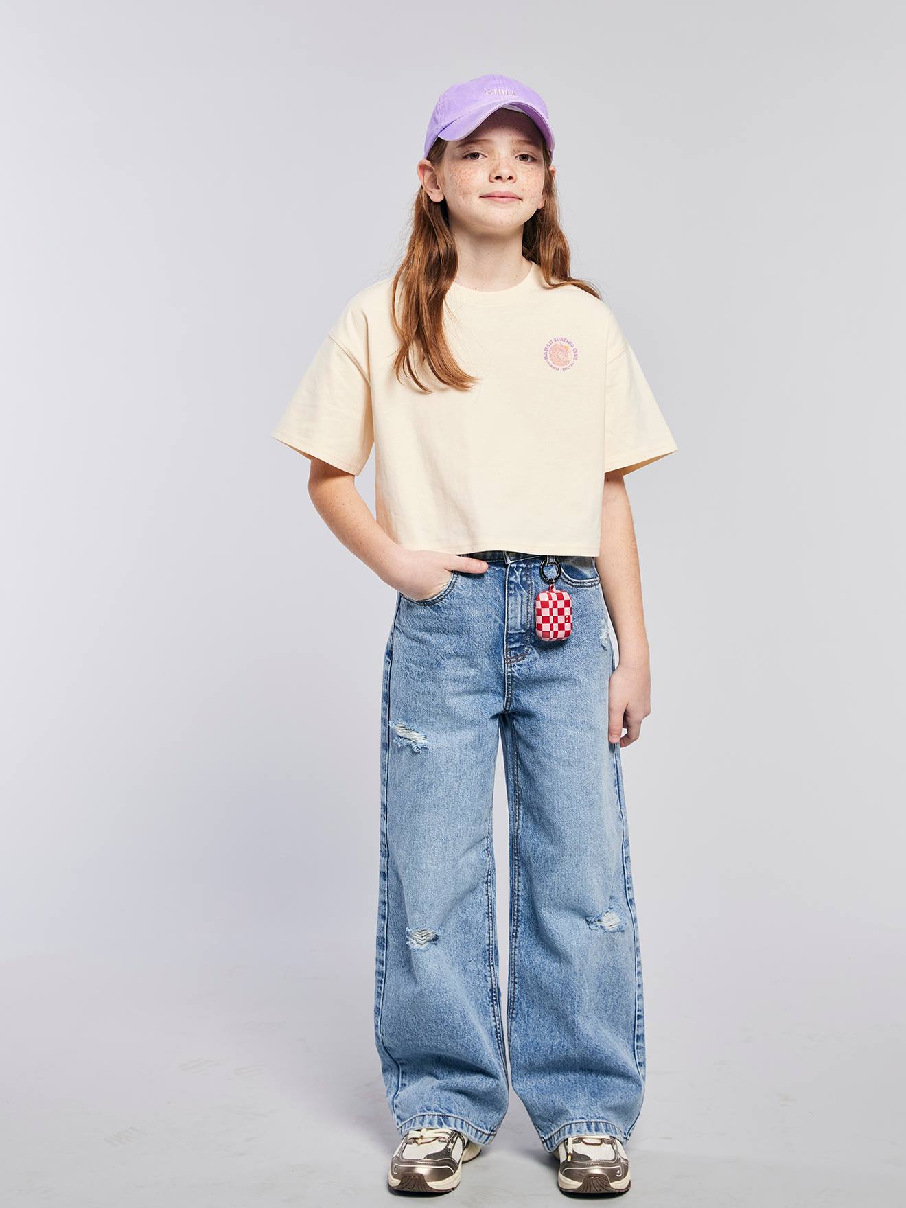 Distressed Wide-Leg Jeans for Girls, JONEN medium blue