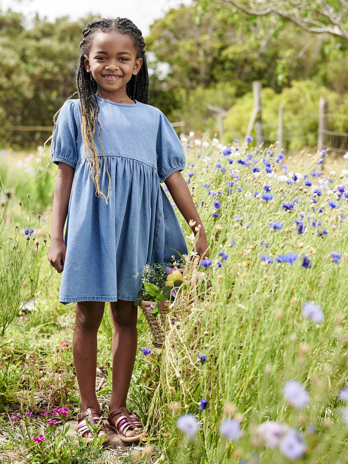 Dress in Lightweight Denim, for Girls stone